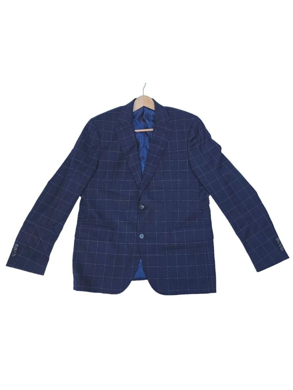 Copenhagen Angelico Men's Navy Windowpane 2pc Suit Set 95% Virgin Wool 54
